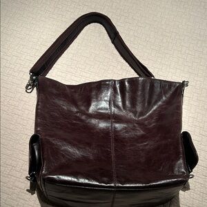 Chic Italian Dark Brown Leather Shoulder Bag